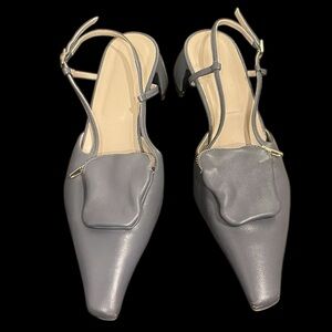 Tibi Victor Slingback Pumps Shoes Gray With Pocket Zip Pouch Sz 40
